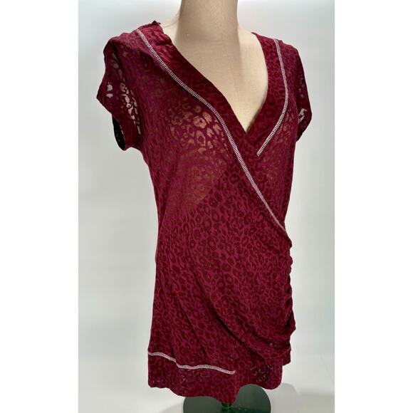 Purple Sheer Top Large Deep V Neck Short Sleeves Blouse Whipsigoth Gothic - Picture 3 of 6